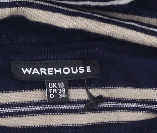 Warehouse Women Blue Striped Knit Shift Dress UK 10