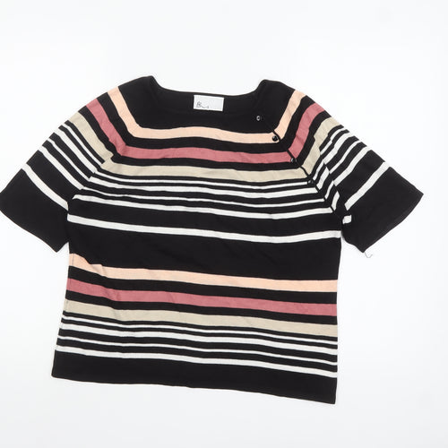 BHS Women’s Multicoloured Striped Acrylic Short Sleeve Pullover Jumper Size 12