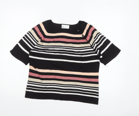 BHS Women’s Multicoloured Striped Acrylic Short Sleeve Pullover Jumper Size 12