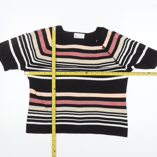 BHS Women’s Multicoloured Striped Acrylic Short Sleeve Pullover Jumper Size 12