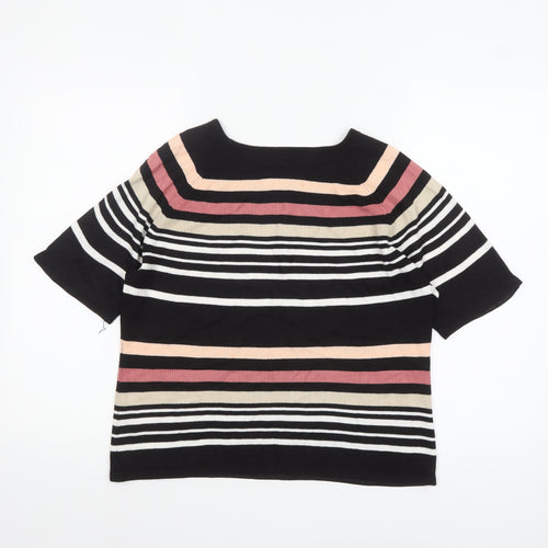 BHS Women’s Multicoloured Striped Acrylic Short Sleeve Pullover Jumper Size 12