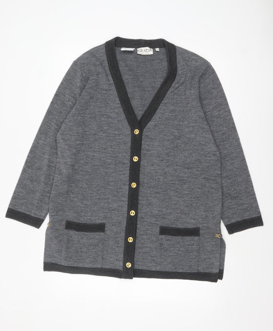 Grazia Women’s Grey Wool V-Neck Long Sleeve Cardigan Size 18