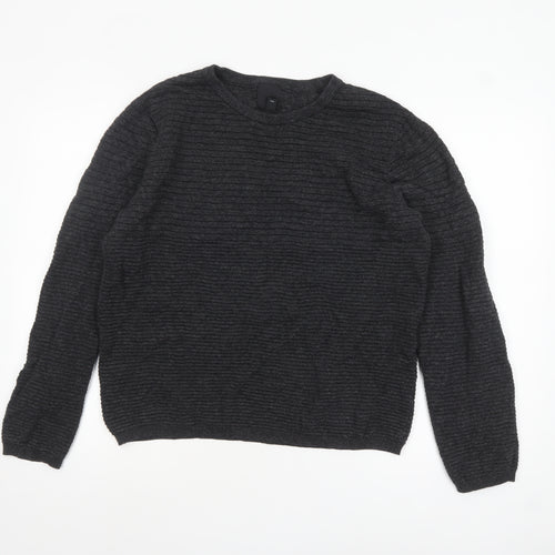 H&M Mens Grey Cotton Knit Jumper L Long Sleeve Crew Neck Pullover