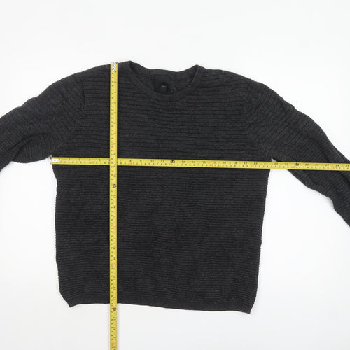 H&M Mens Grey Cotton Knit Jumper L Long Sleeve Crew Neck Pullover