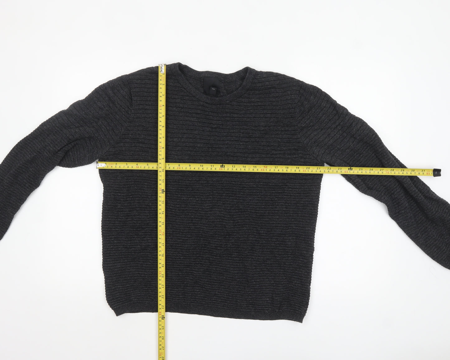 H&M Mens Grey Cotton Knit Jumper L Long Sleeve Crew Neck Pullover