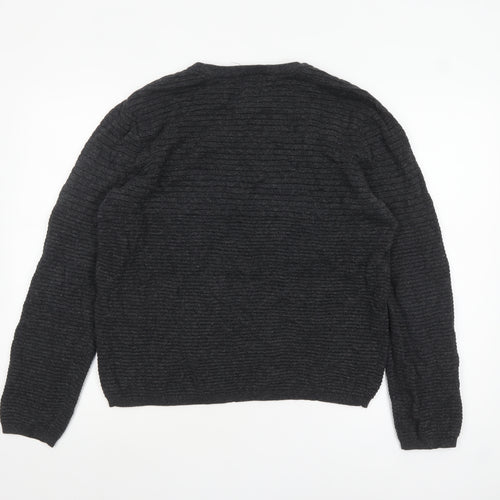 H&M Mens Grey Cotton Knit Jumper L Long Sleeve Crew Neck Pullover