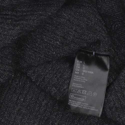 H&M Mens Grey Cotton Knit Jumper L Long Sleeve Crew Neck Pullover