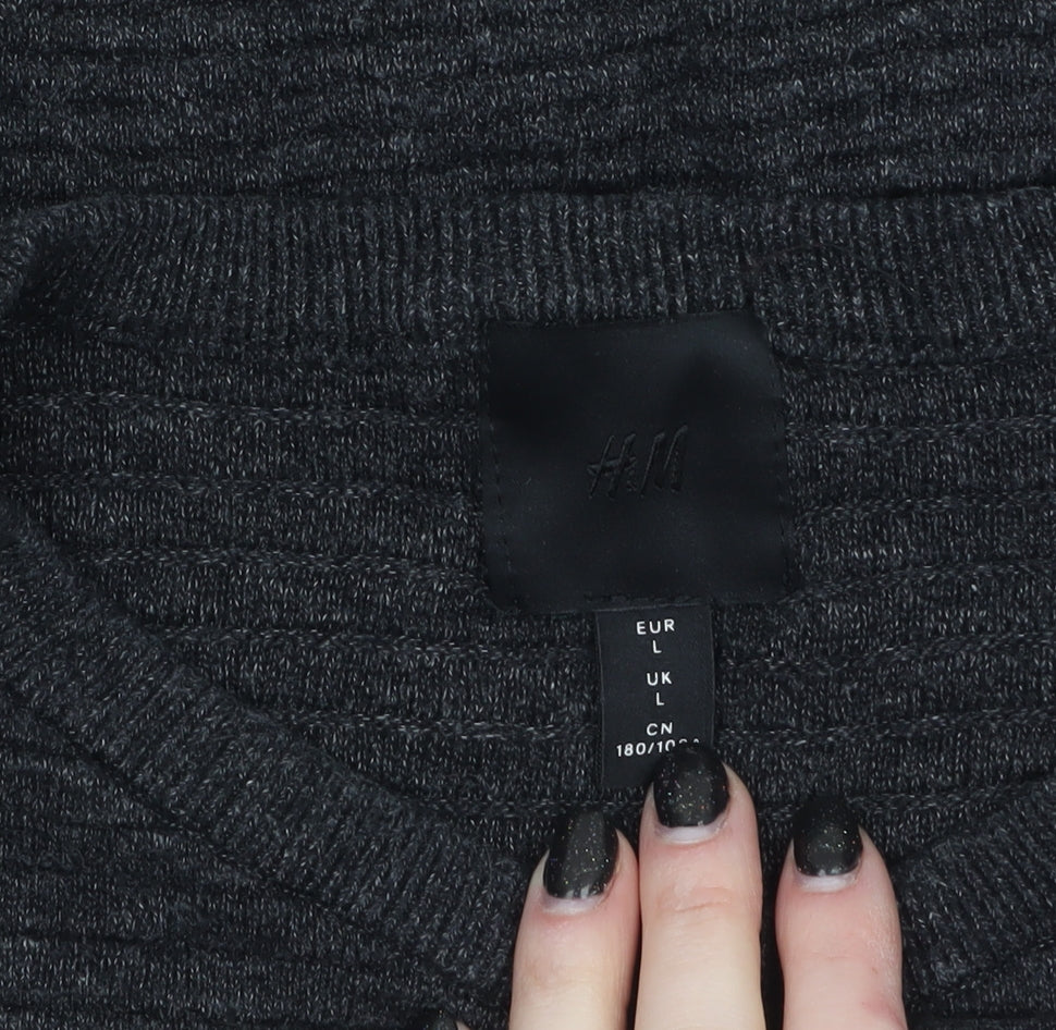 H&M Mens Grey Cotton Knit Jumper L Long Sleeve Crew Neck Pullover