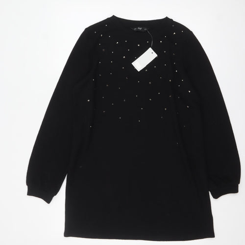 F&F Women’s Black Studded Crew Neck Long Sleeve Pullover Jumper Size 10