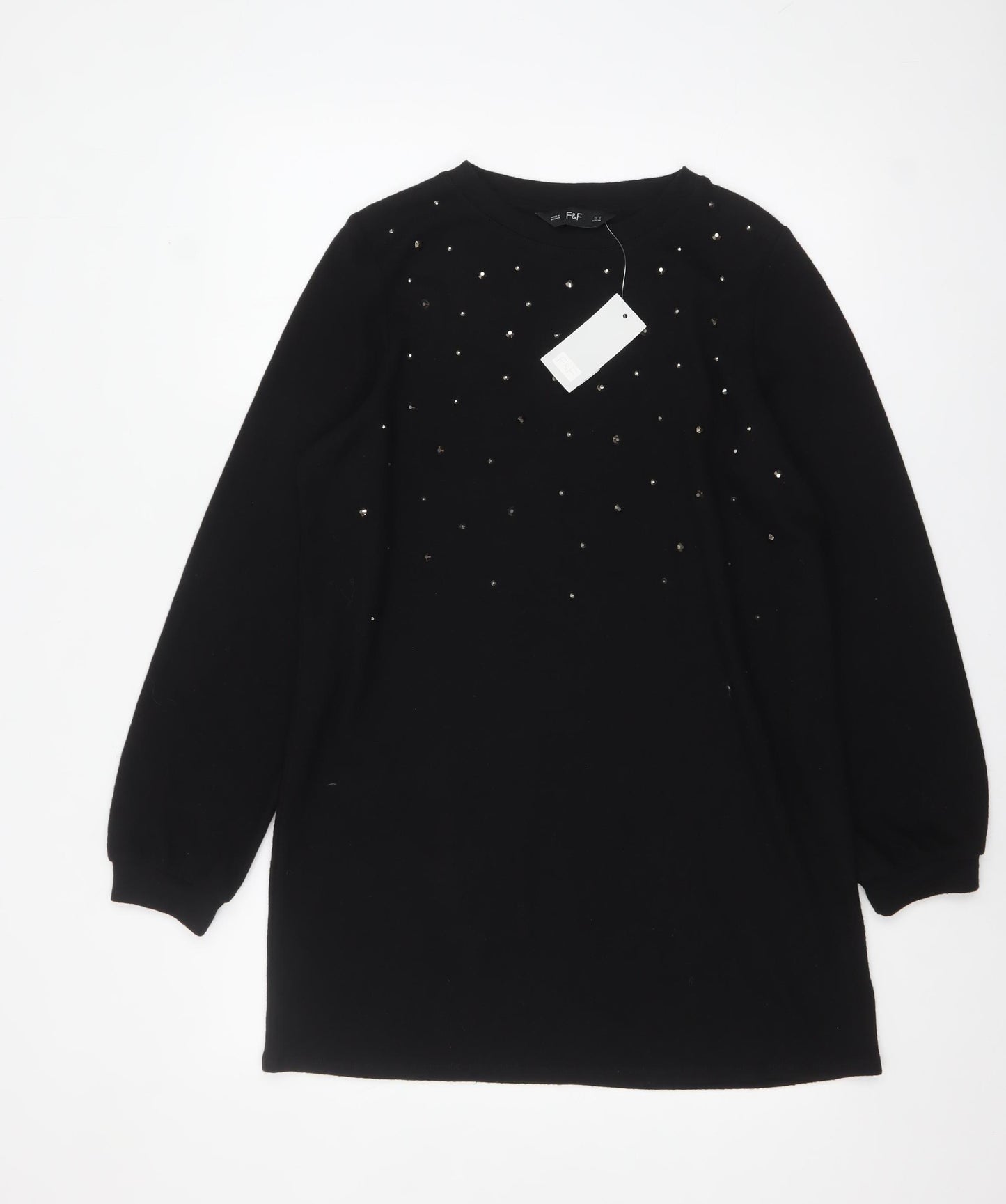 F&F Women’s Black Studded Crew Neck Long Sleeve Pullover Jumper Size 10