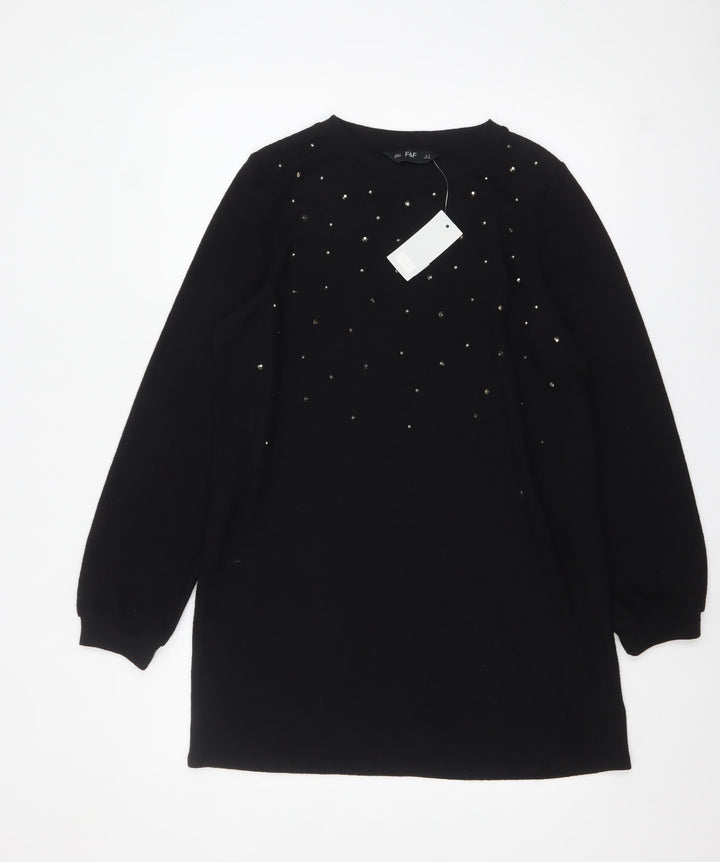 F&F Women’s Black Studded Crew Neck Long Sleeve Pullover Jumper Size 10