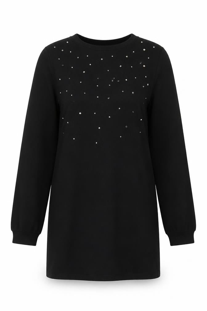F&F Women’s Black Studded Crew Neck Long Sleeve Pullover Jumper Size 10