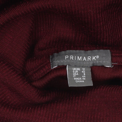Primark Women’s Red Roll Neck Long Sleeve Bodycon Knit Dress Size 12