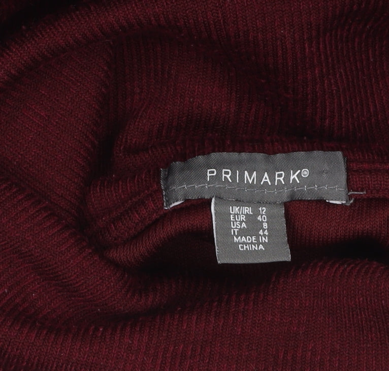 Primark Women’s Red Roll Neck Long Sleeve Bodycon Knit Dress Size 12
