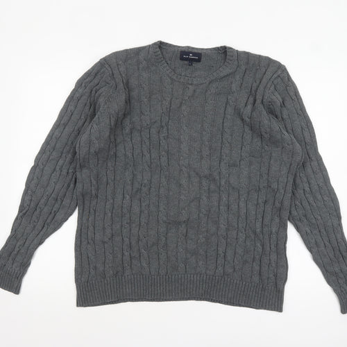 Marks and Spencer Blue Harbour Men's Grey Cable-Knit Cotton Jumper L