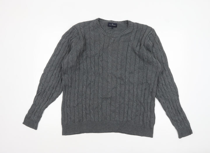 Marks and Spencer Blue Harbour Men's Grey Cable-Knit Cotton Jumper L