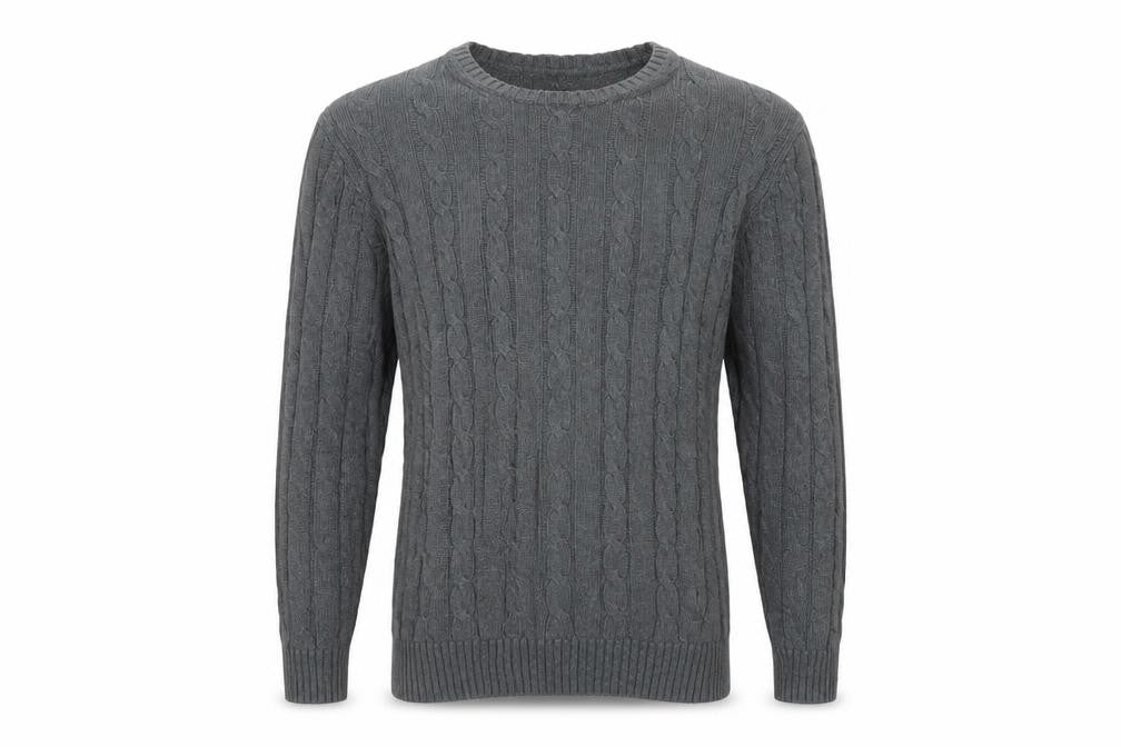 Front view of Marks & Spencer Blue Harbour Men's Grey Cable-Knit Cotton Jumper L