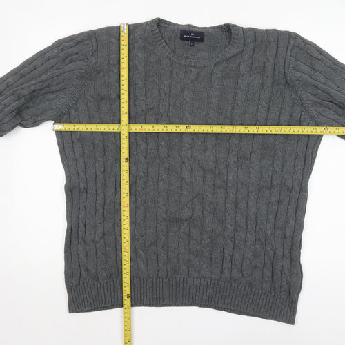 Marks and Spencer Blue Harbour Men's Grey Cable-Knit Cotton Jumper L