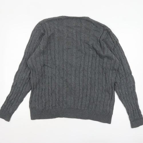 Marks and Spencer Blue Harbour Men's Grey Cable-Knit Cotton Jumper L