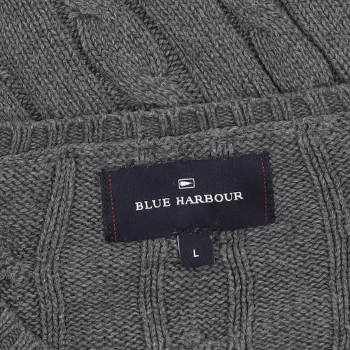 Marks and Spencer Blue Harbour Men's Grey Cable-Knit Cotton Jumper L