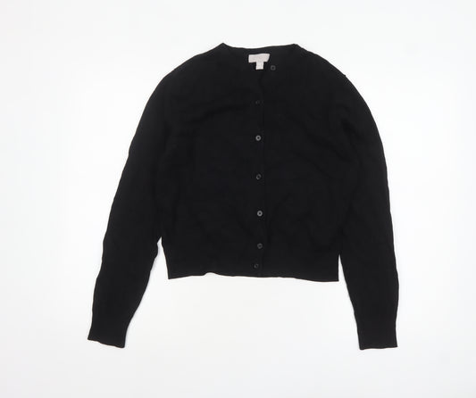 H&M Women's Black Cotton Knit Crew Neck Cardigan Size 12