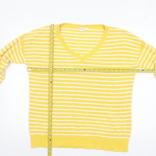 GAP Women’s Yellow White Striped Cotton V-Neck Jumper Size M