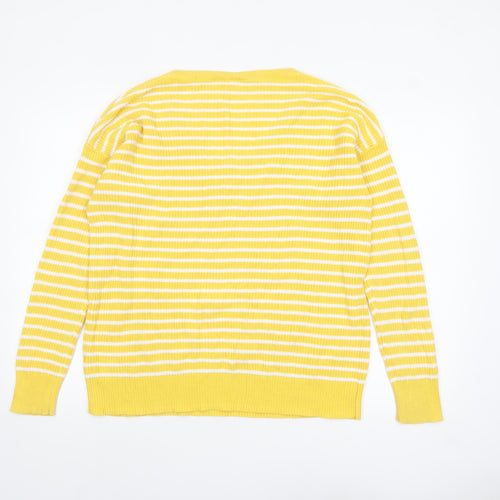 GAP Women’s Yellow White Striped Cotton V-Neck Jumper Size M