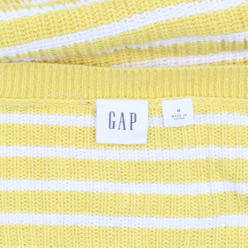 GAP Women’s Yellow White Striped Cotton V-Neck Jumper Size M