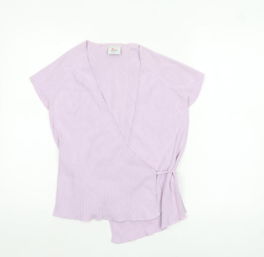 Next Women Purple Wrap Knit Blouse UK 16 Short Sleeve