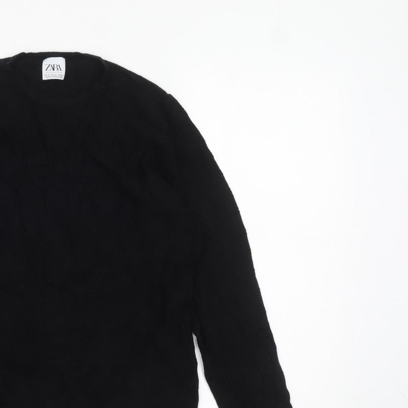 Zara Women Black Medium Crew Neck Knit Pullover Jumper