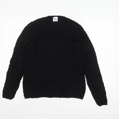 Zara Women Black Medium Crew Neck Knit Pullover Jumper