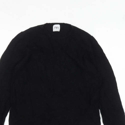 Zara Women Black Medium Crew Neck Knit Pullover Jumper