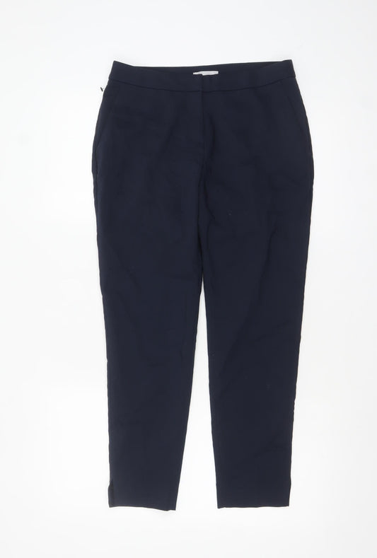 H&M Women's Blue Slim Tapered Cotton Blend Trousers Size 8