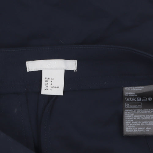 H&M Women's Blue Slim Tapered Cotton Blend Trousers Size 8
