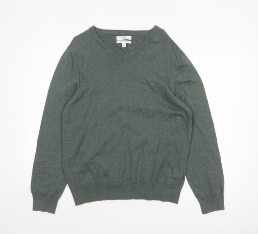 Marks and Spencer Men’s Green Cotton V-Neck Jumper Size L Regular