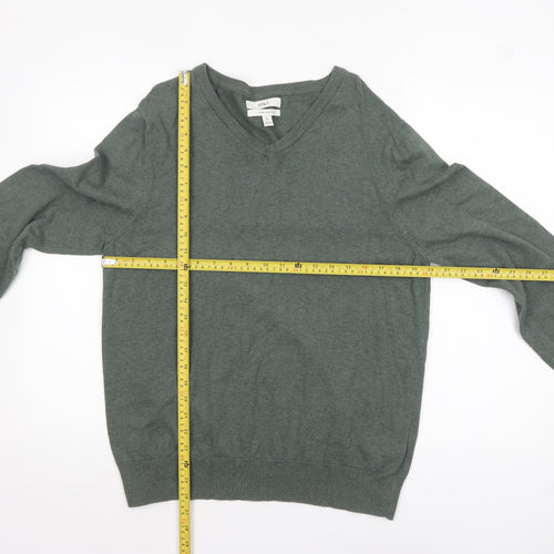 Marks and Spencer Men’s Green Cotton V-Neck Jumper Size L Regular