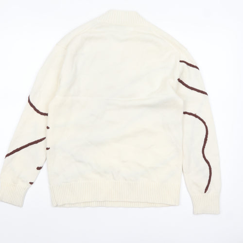 Jaeger Womens Ivory V-Neck Merino Wool Pullover Jumper Size S