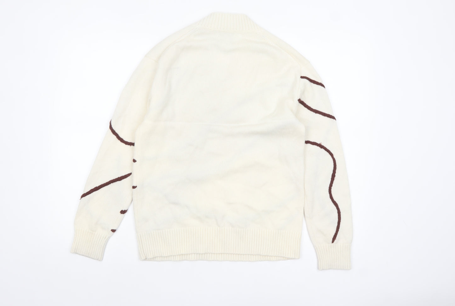 Jaeger Womens Ivory V-Neck Merino Wool Pullover Jumper Size S