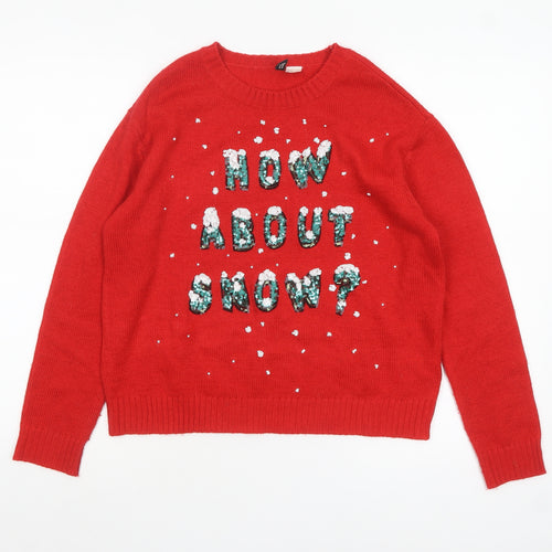 H&M Divided Women Red Sequin Christmas Jumper Size 8