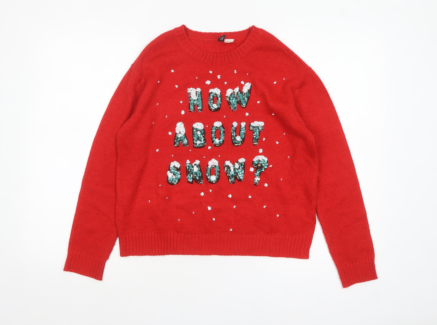 H&M Divided Women Red Sequin Christmas Jumper Size 8
