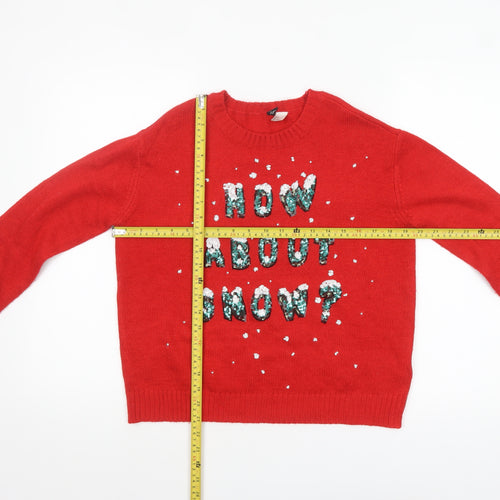 H&M Divided Women Red Sequin Christmas Jumper Size 8