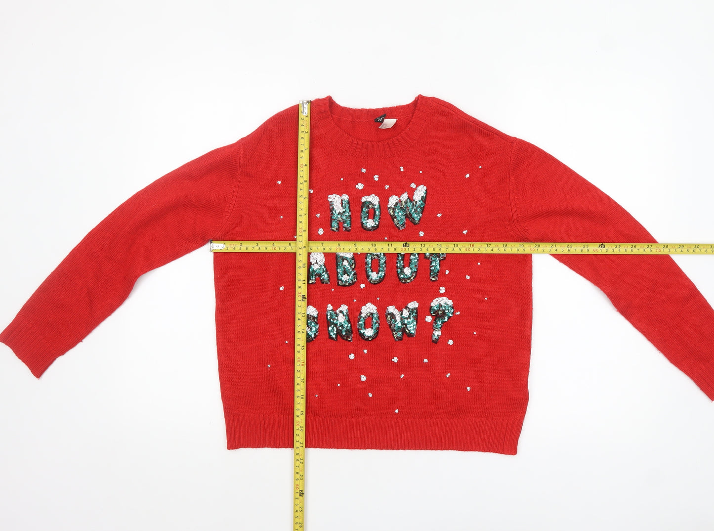 H&M Divided Women Red Sequin Christmas Jumper Size 8