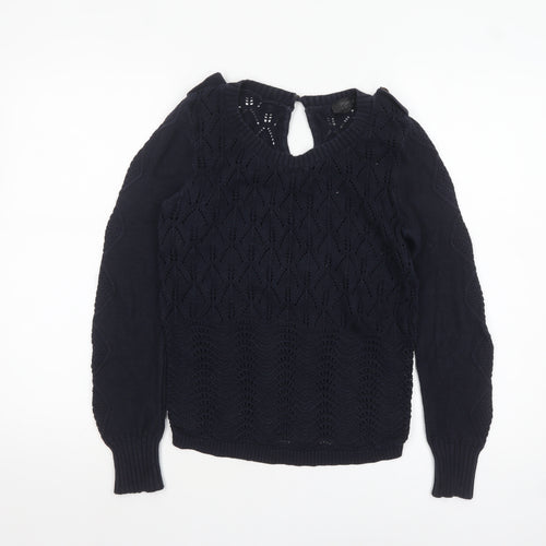Topshop Women’s Navy Blue Cotton Open-Knit Jumper Size 8