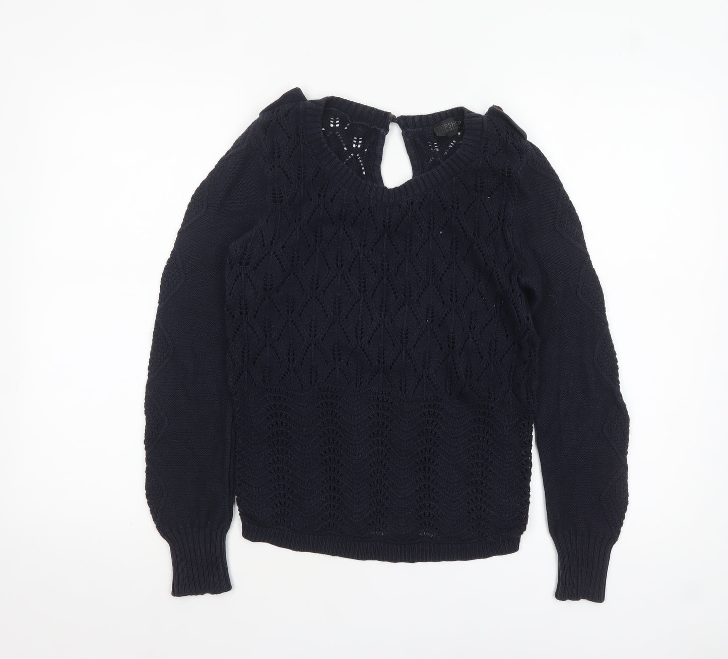 Topshop Women’s Navy Blue Cotton Open-Knit Jumper Size 8