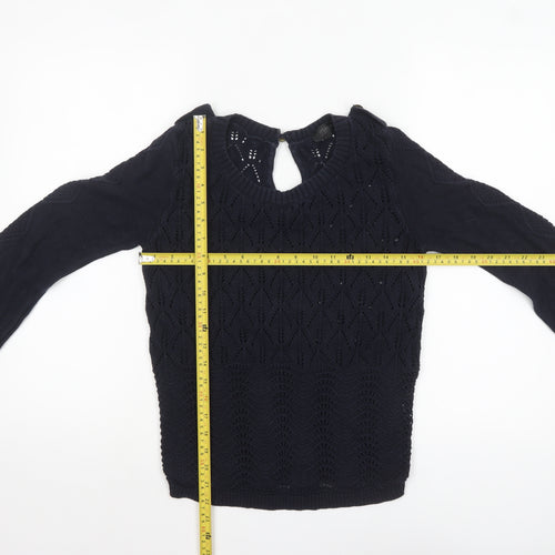Topshop Women’s Navy Blue Cotton Open-Knit Jumper Size 8