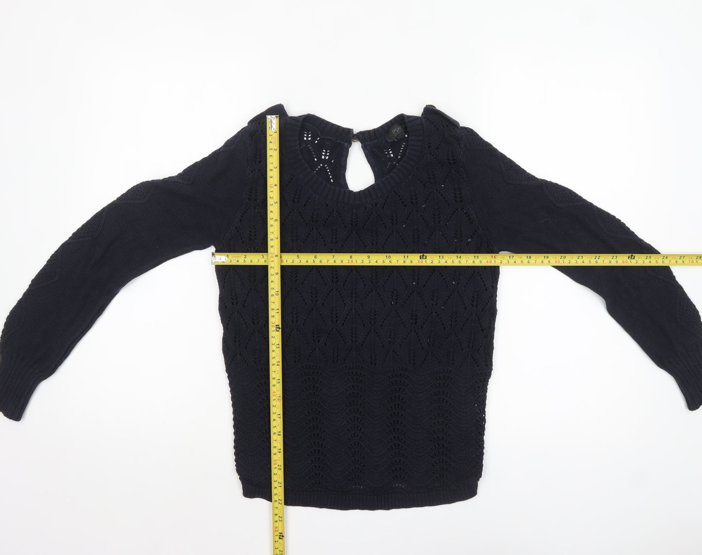 Topshop Women’s Navy Blue Cotton Open-Knit Jumper Size 8