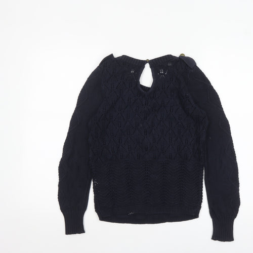 Topshop Women’s Navy Blue Cotton Open-Knit Jumper Size 8