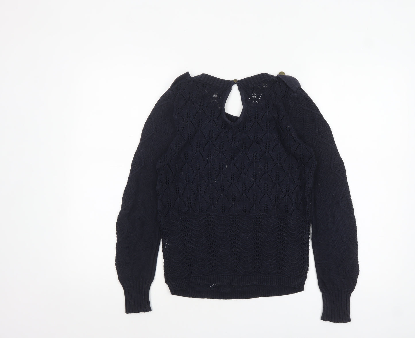 Topshop Women’s Navy Blue Cotton Open-Knit Jumper Size 8