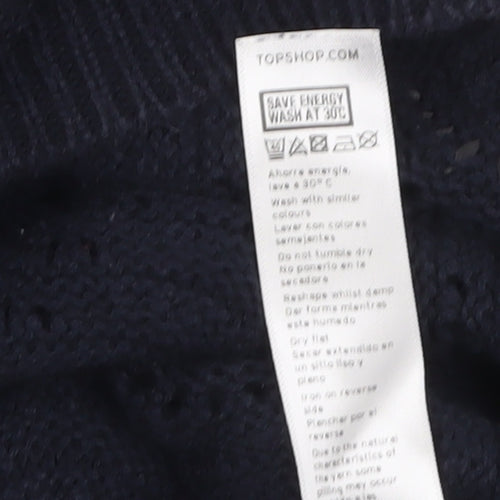 Topshop Women’s Navy Blue Cotton Open-Knit Jumper Size 8