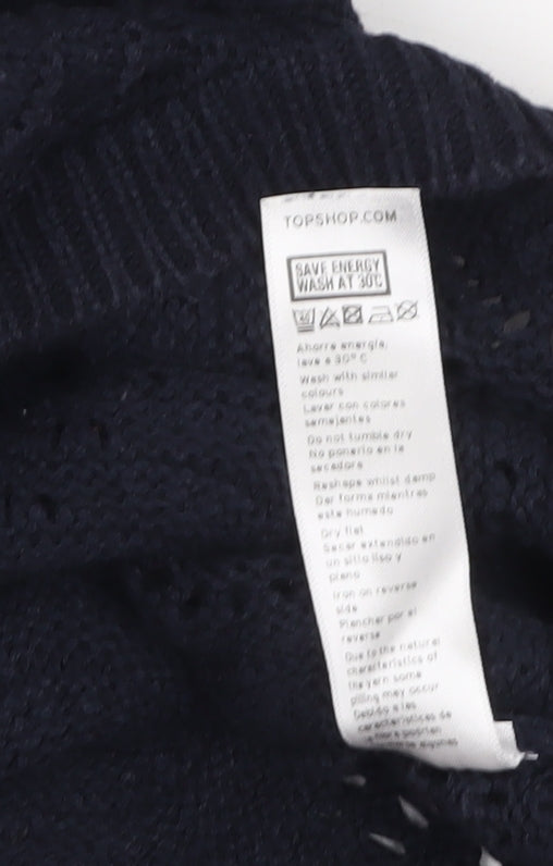 Topshop Women’s Navy Blue Cotton Open-Knit Jumper Size 8